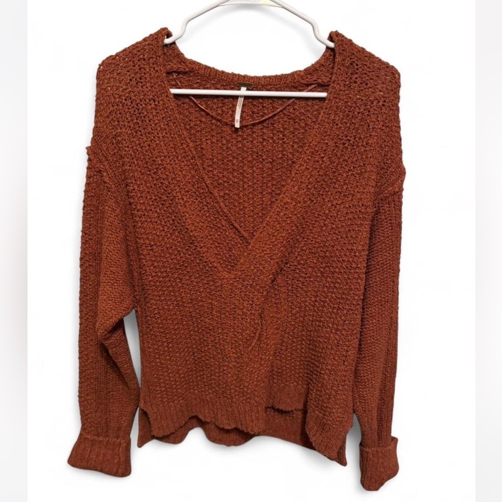 Free People Coco V-Neck Sweater - Warm Rust- XS